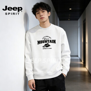 Jeep spirit american heavyweight round neck sweatshirt for men 2026 spring loose casual versatile trendy top with velvet long sleeves blue m