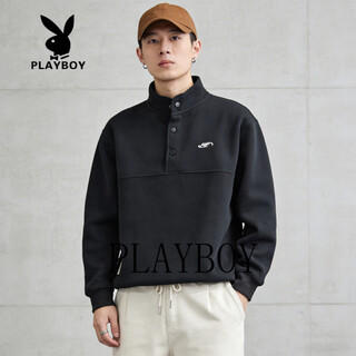 Playboy (playboy) american retro stand collar loose casual sports couple sweatshirt men's tops jacket men's black m 90-105jin jin equals 0.5 kg