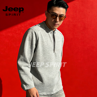Jeep spirit half-zip sweatshirt men's american heavyweight high street casual sports comfortable long-sleeved top jacket men gray m