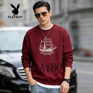 Playboy sweatshirt men's 2026 spring new trendy brand loose round neck pullover versatile printed top jacket red s 95-120jin jin equals 0.5 kg