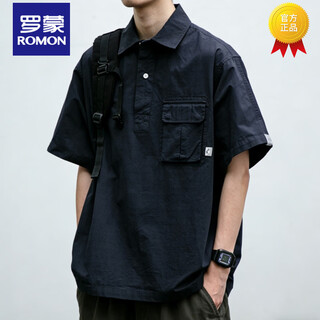 Lomon american retro work shirt for men and women, loose and versatile design, pullover summer outdoor casual shirt jacket, navy l