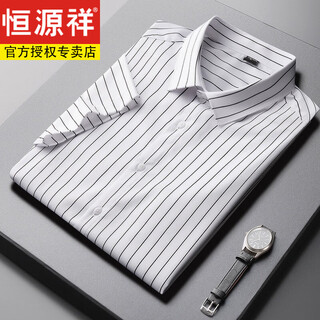 Hengyuanxiang men's ice silk striped shirt short-sleeved summer thin high-end business casual iron-free stretch shirt for men white m