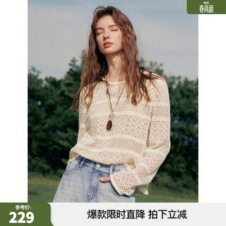 Elle cream venus french fringed round neck casual shirt for women 2025 summer new hollow blouse off-white s