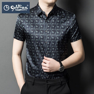 Goldlion summer high-end mulberry silk short-sleeved shirt men's business casual half-sleeved shirt middle-aged loose daddy size shirt picture color s 165
