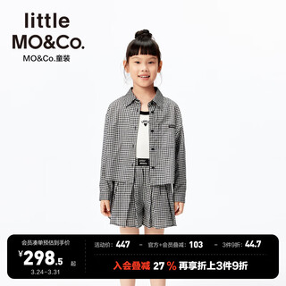 Little mo&co.little moco children's clothing 25 summer clothes girls pure cotton plaid shirt long-sleeved shirt jacket kbe2sht009 black and white plaid color 140 140/68