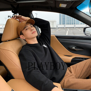 Playboy (playboy) american heavyweight velvet thickened round neck sweatshirt for men 2026 spring and autumn loose casual long-sleeved bottoming shirt black m 90-100jin jin is equal to 0.5 kg