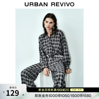 Ur2026 spring new women's clothing contrasting plaid hot diamond decoration long-sleeved blouse shirt uwj250043 black plaid (loose) s