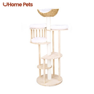 Uhome pets freedom tower solid wood cat climbing frame with claw grinding integrated summer cat rack cat toy small apartment rattan freedom tower series pro2