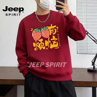 Jeep spirit crew neck sweatshirt men's 2026 spring new fashion brand hong kong style large size loose versatile casual bottoming shirt red m