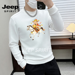 Jeep spirit crew neck sweatshirt men's loose velvet thickening 2026 spring and winter casual versatile warm long-sleeved base red m
