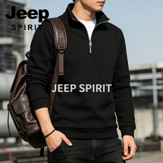 Jeep spirit jeep half-zip stand-up collar sweatshirt men's 2026 spring loose casual long-sleeved bottoming shirt jacket men's black s 70 - 90 jin jin is equal to 0.5 kg