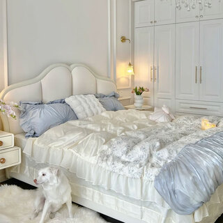 Wufan guangdong foshan leather bed french retro butterfly bed master bedroom girl cream style double bed 1.8m princess bed single bed s-class first layer cowhide bed 1.5x2m frame bed 15cm steel wood silent bed board