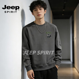 Jeep spirit crew neck sweatshirt men's 2026 spring loose and versatile top men's casual long-sleeved bottoming shirt jacket men white s