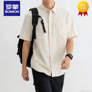 Luo meng japanese short-sleeved shirt men's loose work shirt summer thin linen versatile casual half-sleeved top jacket men's khaki l