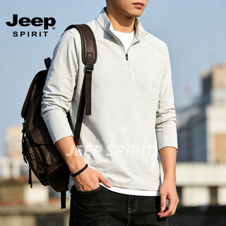 Jeep spirit half-zip stand-collar sweatshirt men's spring, autumn and winter new solid color long-sleeved bottoming shirt jacket men's off-white m