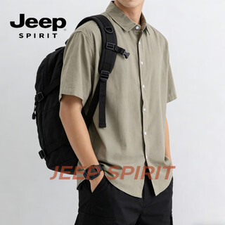 Jeep spirit short-sleeved shirt for men 2026 summer loose japanese style hong kong style simple versatile work shirt casual top green m (90-120jin jin equals 0.5 kg)
