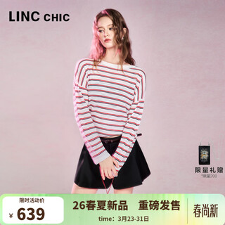 Jin yujie's 2026 summer new product thin and transverse striped long-sleeved sweater women's medium loose inner wear s262sw318y urban red and white stripes s suitable for 110jin jin equal to 0.5 kg or less
