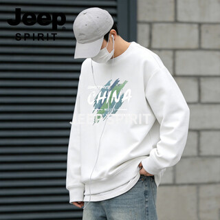 Jeep spirit american heavyweight round neck sweatshirt men's loose velvet thickened printed long sleeve bottoming shirt top jacket korean style couple white s 95-120 jin jin is equal to 0.5 kg