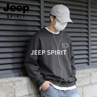 Jeep spirit round neck sweatshirt for men 2026 new loose casual long-sleeved t-shirt men's bottoming shirt jacket men's loose trend gray s 95-120 jin jin is equal to 0.5 kg