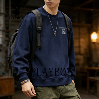 Playboy american retro heavyweight sweatshirt men's 2026 spring loose velvet round neck bottoming shirt jacket navy blue s 95-120jin jin is equal to 0.5 kg