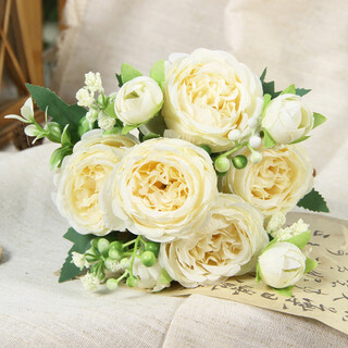 Yaowanxi artificial flower 5 small roses korean style persian peony artificial flower home wedding rose bouquet decoration yellow
