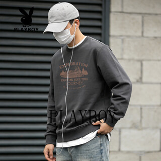 Playboy round neck sweatshirt men's loose large size 2026 spring and autumn new bottoming shirt men's long-sleeved t-shirt top dark gray s 95-120jin jin equals 0.5 kg
