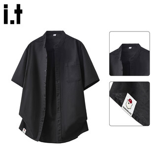 Мужская черная льняная рубашка chocoolate it с короткими рукавами, лето 2026, новая американская универсальная повседневная рубашка черного цвета, l рекомендуется 110-130jin jin, вес 0,5 кг.