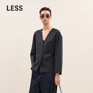 Less торговый центр в том же стиле, лето 2026, новый костюм без воротника с длинными рукавами x-типа 2q4717130 409 черный темно-синий xs