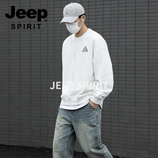 Jeep spirit american retro velvet sweatshirt for men 2026 spring loose trendy round neck long-sleeved bottoming shirt white m 115-140 jin jin is equal to 0.5 kg