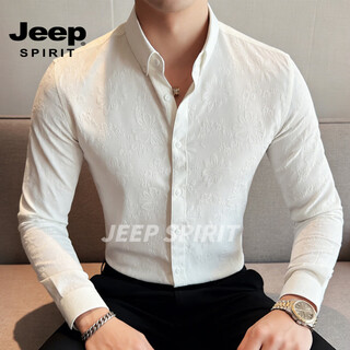 Jeep spirit british style long-sleeved shirt men's business casual shirt slim-fitting non-iron printed top 2026 spring white s