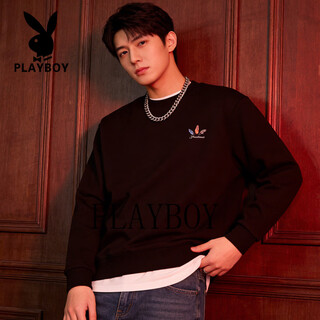 Playboy clover sweatshirt men's 2026 new sports and casual loose round neck pullover top long sleeve jacket black m recommended 90-115jin jin equals 0.5kg