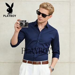 Playboy 2026 summer men's short-sleeved shirt business casual solid color shirt no-iron anti-wrinkle half-sleeved shirt blue m 165 (90-115jin jin equals 0.5 kg)