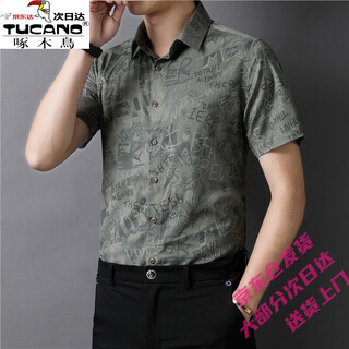 Woodpecker (tucano) trendy shirt men's summer thin lapel gradient letter graffiti decoration breathable skin friendly daily versatile top brown l