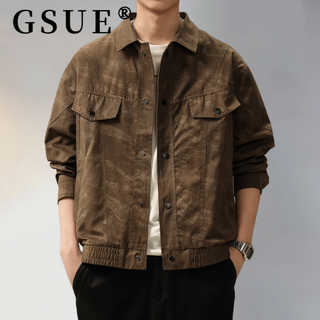 Gsue light luxury american retro tie-dye distressed lapel jacket men's spring new loose trendy brand casual workwear jacket brown m suitable for 100-120jin jin equals 0.5 kg