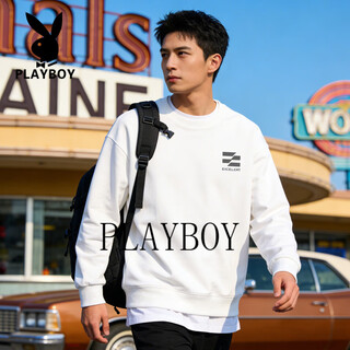Playboy round neck sweatshirt men's 2026 spring new loose versatile casual bottoming shirt men's tops white m recommended 85-105 jin jin equals 0.5 kg
