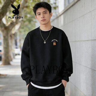 Playboy sweater men's 2026 spring new trendy loose round neck top male student all-match casual bottoming shirt black s 95-120jin jin equals 0.5 kg