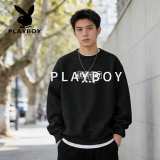 Playboy (playboy) american heavyweight velvet thickened sweater men's 2026 winter warm loose round neck printed casual versatile round white s recommendation 95-120jin jin equals 0.5 kg