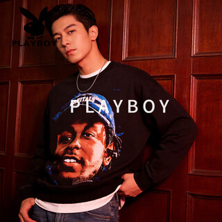 Playboy (playboy) american printed loose couple sweatshirt men's long-sleeved remake version of the trendy hip-hop top jacket spring and autumn black s 40-50
