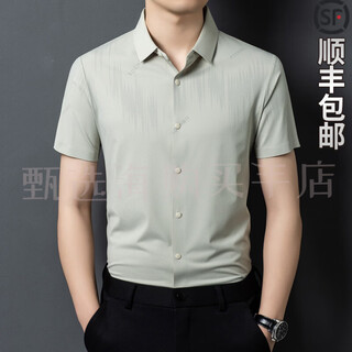 Filippa kr light luxury brand mulberry silk wool short-sleeved shirt men's summer diagonal stripe print fashion casual stretch shirt a5 style khaki xl 180 recommended 150-170 jin jin equals 0.5 kg