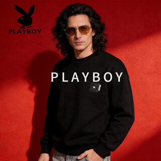Playboy (playboy) spring men's sweatshirt men's 2026 spring new pullover round neck long-sleeved top loose couple style casual sweatshirt black m 90-100