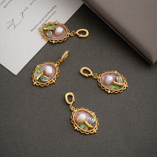 Dl 1998 fat donglai same style baroque pearl pendant oil painting necklace women's natural light luxury niche new chinese style retro oil painting single pendant