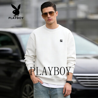 Playboy round neck sweatshirt for men 2026 spring new trendy brand loose versatile tops bottoming shirts jackets for men white s 95-120jin jin is equal to 0.5 kg