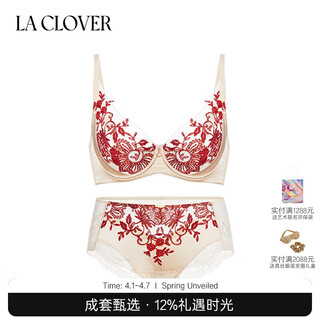 La clover24ss sparkling artist embroidered diamond women's bra set lc2024108 peach pink-thin cup 75b 160