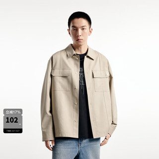 Peacebird men's casual shirt outer work shirt long sleeve men's casual shirt khaki 1 (loose) 2xl