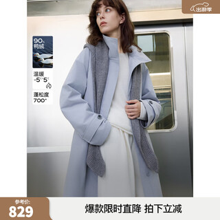 ELLE【明星同款】90白鸭绒雾蓝都市羽绒服女25冬新款宽松外套 蓝色 M