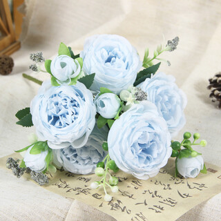 Yaowanxi artificial flower 5 small roses korean style persian peony artificial flower home wedding rose bouquet decoration blue