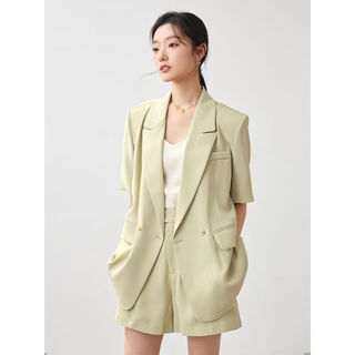 Dajiashi z летний костюм шорты костюм для женщин тонкий маленький темперамент повседневный пиджак с короткими рукавами для женщин зеленый пиджак с короткими рукавами l