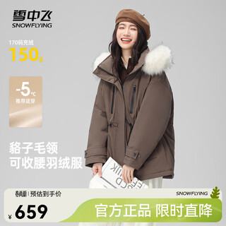 Flying in the snow new versatile big fur collar short warm down jacket resists cold, keeps warmth, skin friendly and comfortable coffee brown|7125 l/170/92a