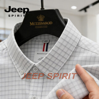 Jeep spirit2026 summer new men's plaid shirt korean version slim business casual short-sleeved shirt trendy versatile top white m (90-105jin jin equals 0.5kg)