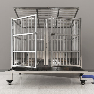 Hkml stainless steel dog cage large dog cage medium dog cage with toilet separate flush funnel tray small dog kennel mother and child cage - length 125* width 75* height 125cm stainless steel 202 hollow round tube cage + skylight + funnel tray - dog bowl included